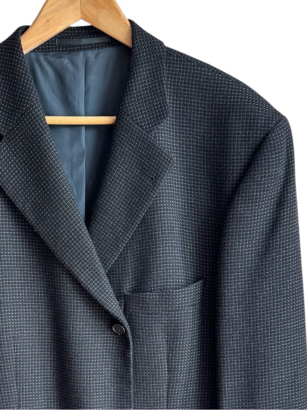 Strellson 100% Virgin Wool Sport Coat 48R Grey Birdseye Blazer Ventless Portugal